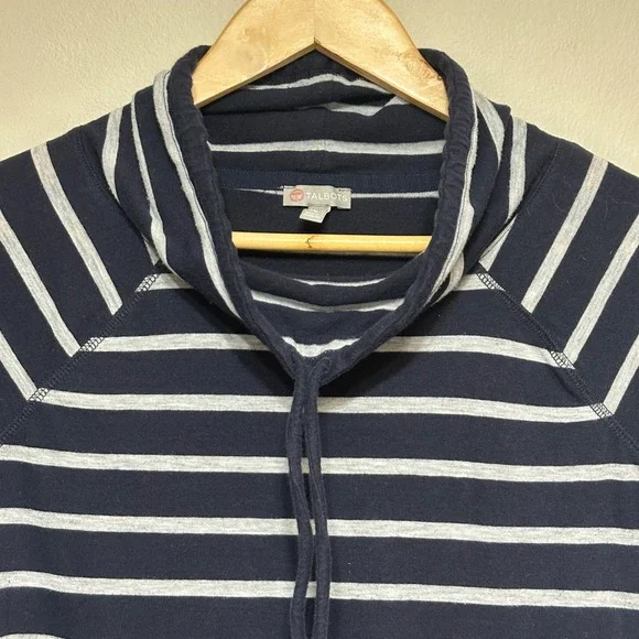 T by Talbots Women's Striped Popover Top Women's MP‎ Funnel Neck Beach Relaxed - Picture 2 of 10